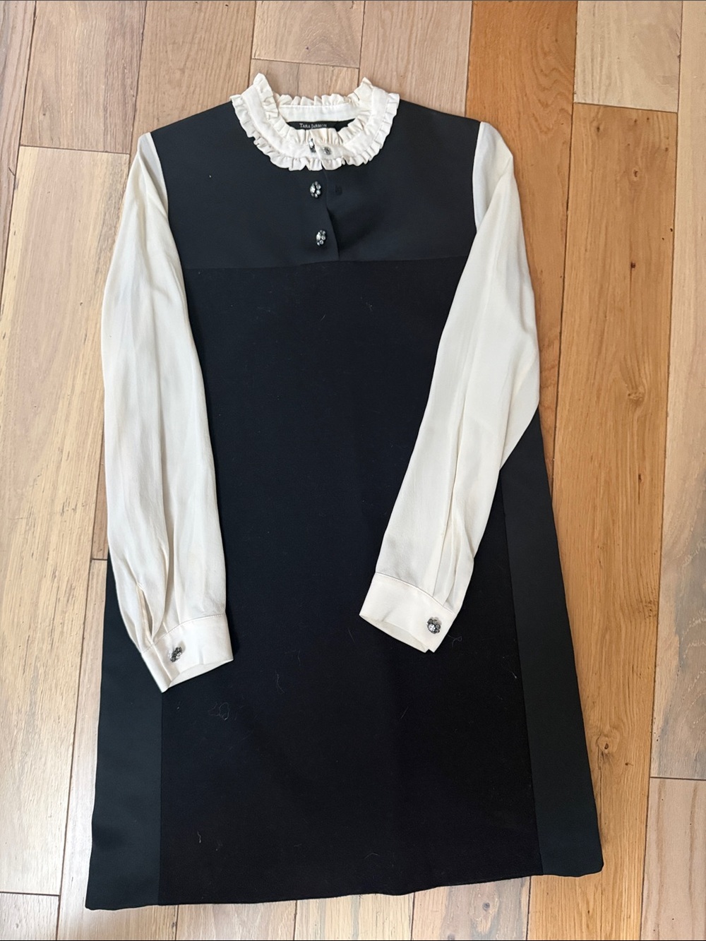 Tara Jarmon Black Dress with Cream Ruffled Collar & Sleeves